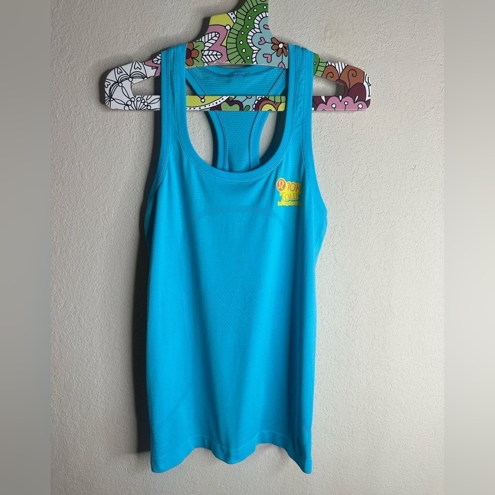lululemon swiftly racerback 10k tour Los Angeles turquoise tank Size 4